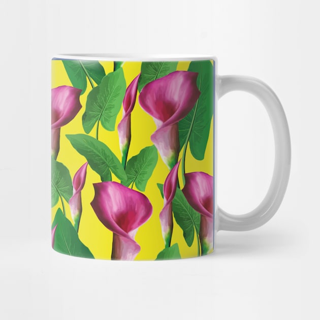 Watercolor Calla Lily Pattern On Yellow Background by Designoholic